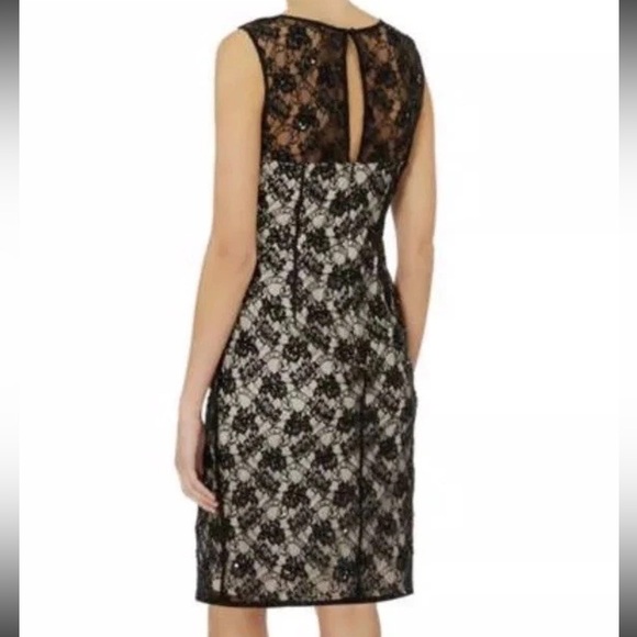 Adrianna Papell Black Lace Embellished Beaded Dress Nude Lined Size 6 NWT - Picture 13 of 14
